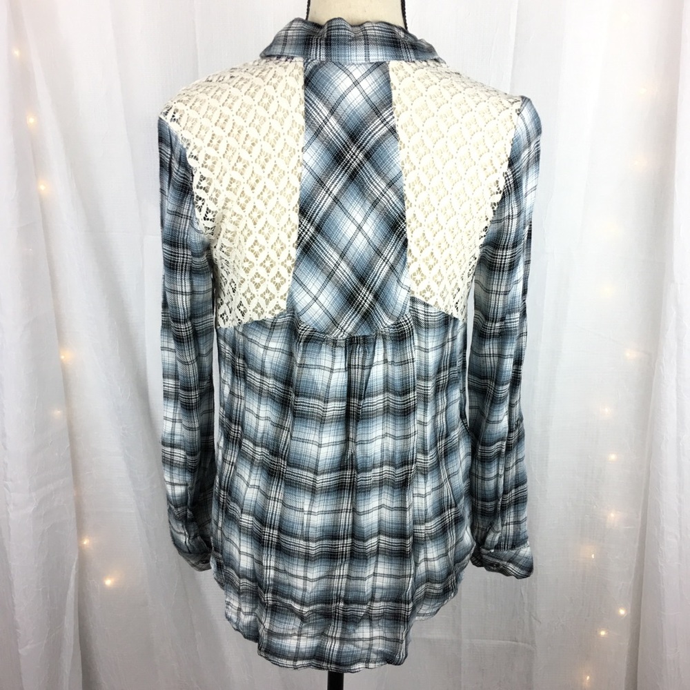 NWOT {altar’d state} Plaid/Crochet Button Down Top